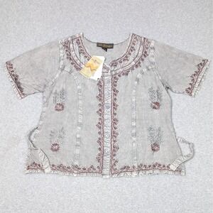 Agan Traders Button Top Womens Large Embroidered Tie Back Boho Fairycore NEW